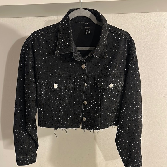 Forever 21 Black Denim Jacket with Silver Accents - Picture 1 of 4